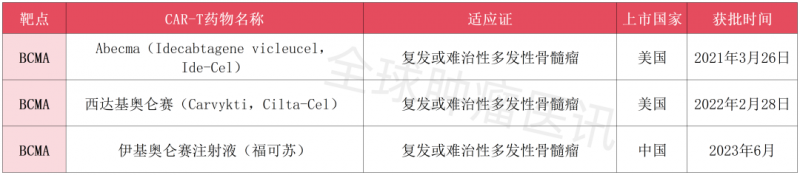 已上市的靶向BCMA的CAR-T细胞疗法